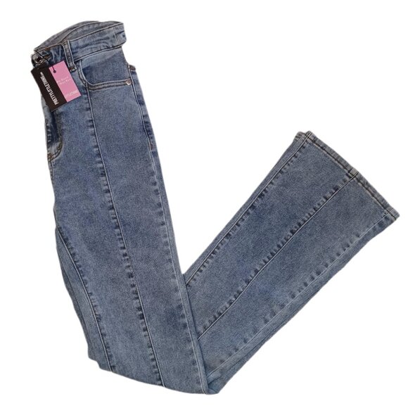 Pretty Little Thing Womens Size 4 Jeans Vintage Wash Cut Out Stretch Waistband - Picture 1 of 9